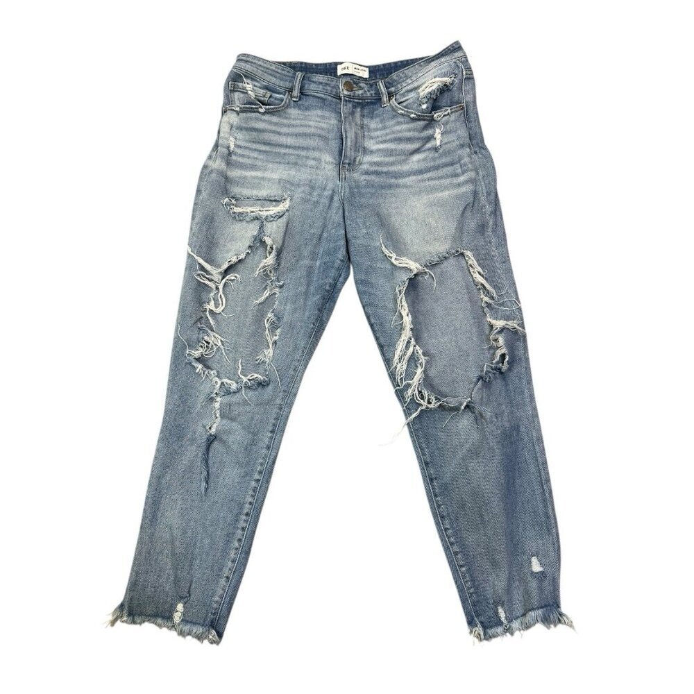 Buckle BKE Mom Jeans Women's Size 31 Blue Mid Rise Distressed Stretch Denim